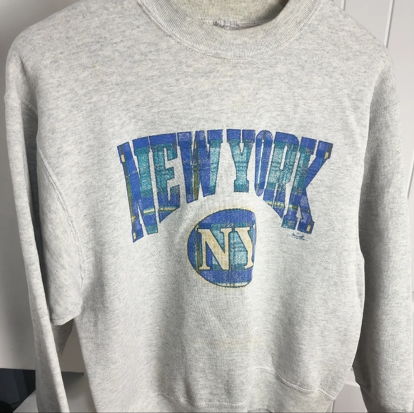 Vintage NYC New York Sweatshirt Pullover Crewneck 90s 1992 Gray Mens M* - Picture 1 of 9